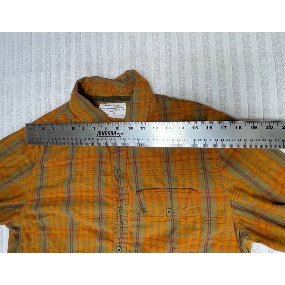 REI Cooperative Plaid Button-Down Shirt Mens Medium Striped Orange & Blue Cotton - Picture 5 of 9